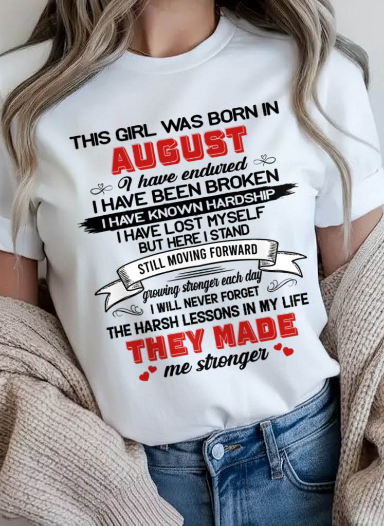 AUGUST - EVERY HARD LESSON MADE ME STRONGER - FOR WOMEN - TLEE08 (SKU2602-22-08)