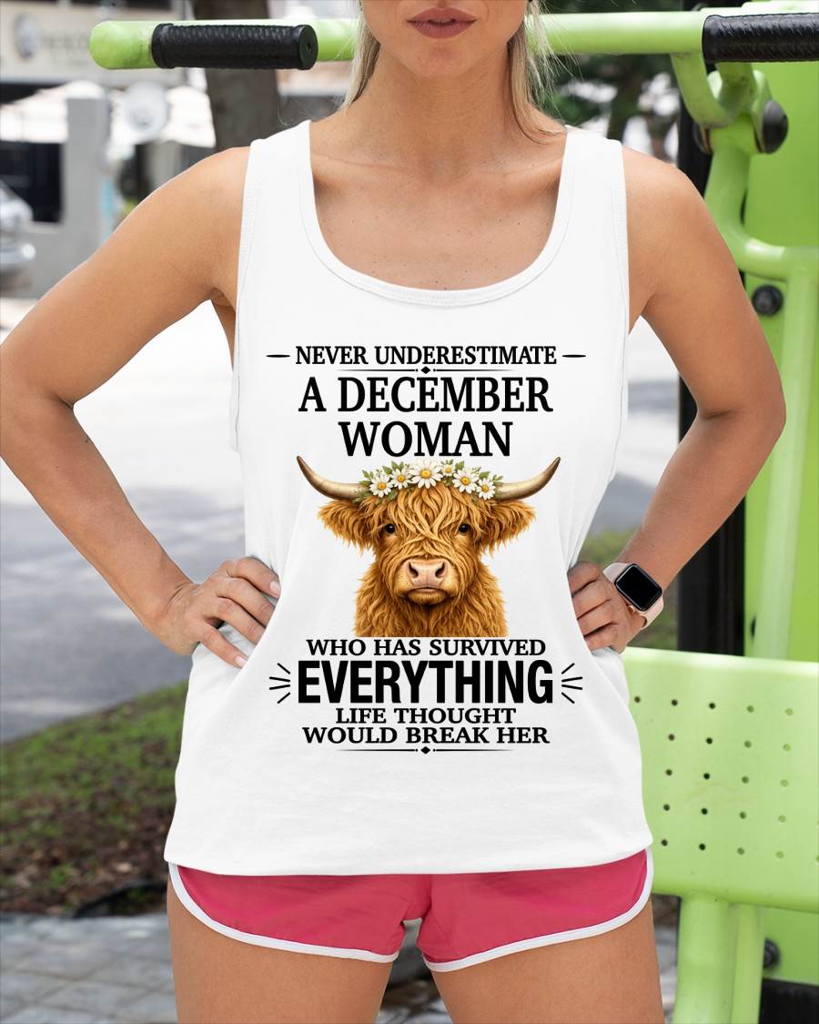 DECEMBER WOMAN HIGHLAND COW SHIRT - FOR WOMEN - TLEE12 (SKU2606-158-12)