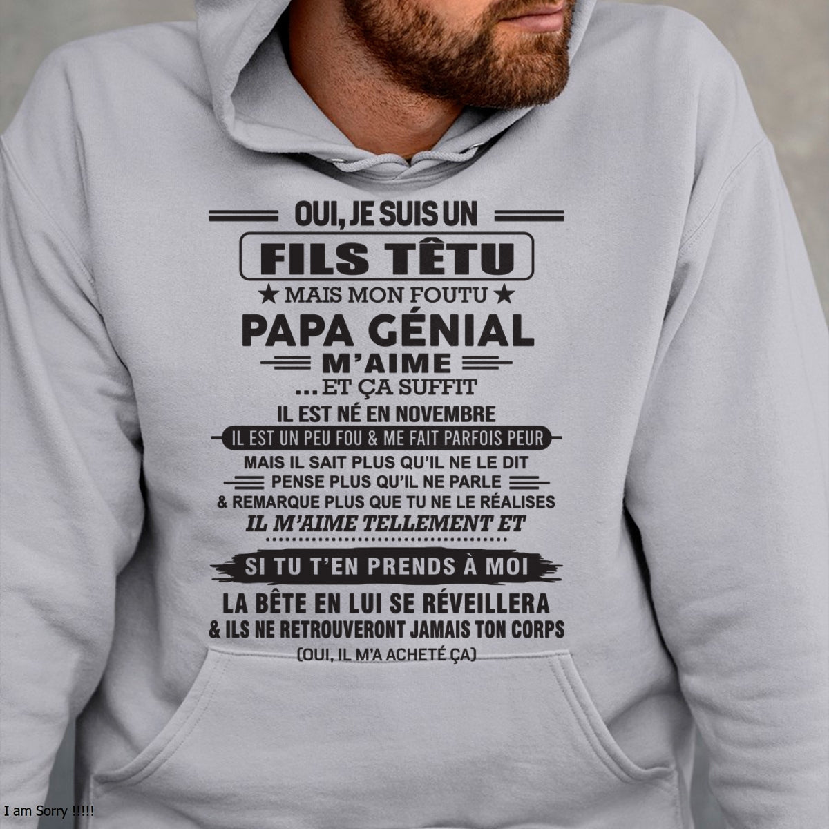 NOVEMBRE - Oui, je suis un garçon têtu – T-shirt | Cadeau d’anniversaire de papa pour son fils - TLEE11 / fr11 (SKU12-260-11)