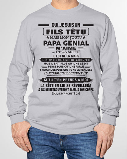 MARS - Oui, je suis un garçon têtu – T-shirt | Cadeau d’anniversaire de papa pour son fils - TLEE03 / fr03 (SKU12-260-03)