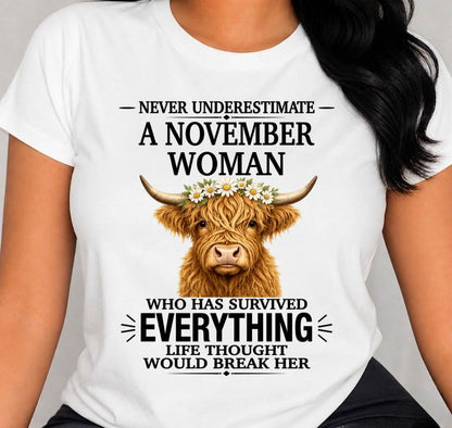 NOVEMBER WOMAN HIGHLAND COW SHIRT - FOR WOMEN - TLEE11 (SKU2606-158-11)