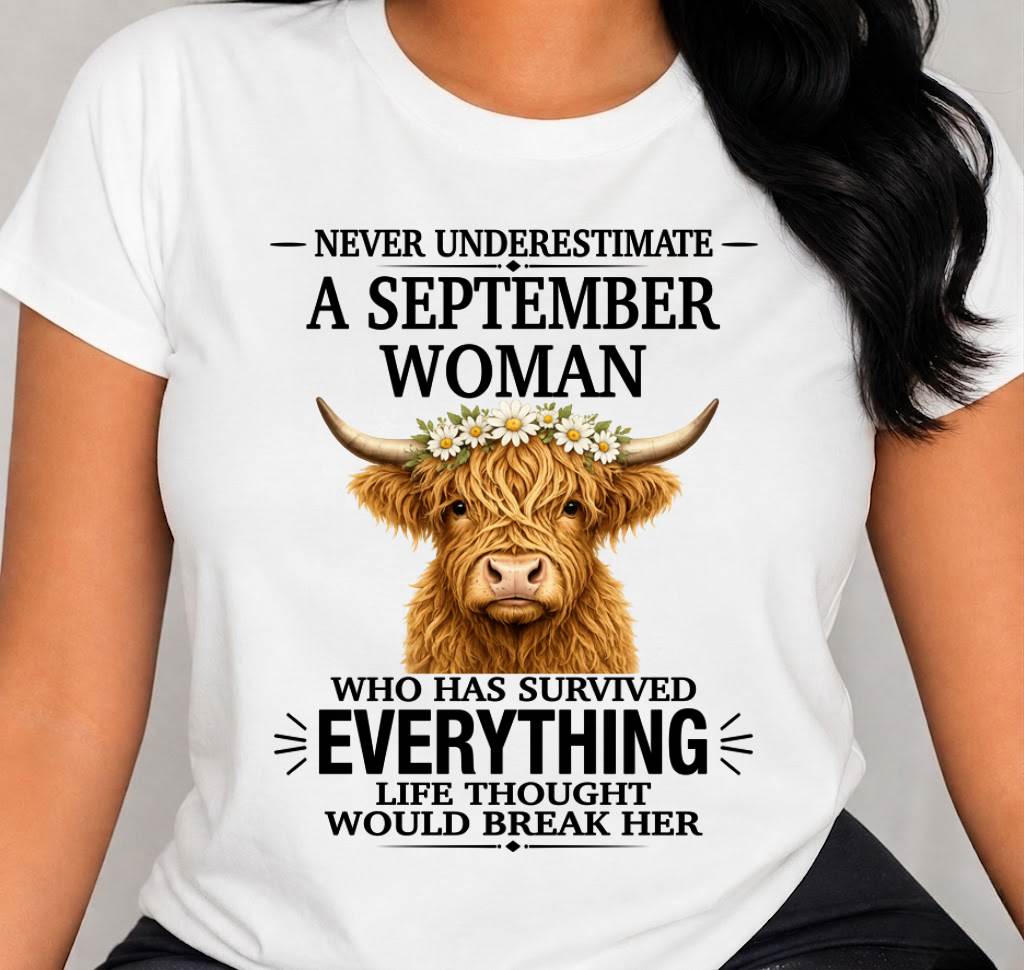 SEPTEMBER WOMAN HIGHLAND COW SHIRT - FOR WOMEN - TLEE09 (SKU2606-158-09)