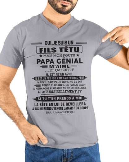 AVRIL - Oui, je suis un garçon têtu – T-shirt | Cadeau d’anniversaire de papa pour son fils - TLEE04 / fr04 (SKU12-260-04)
