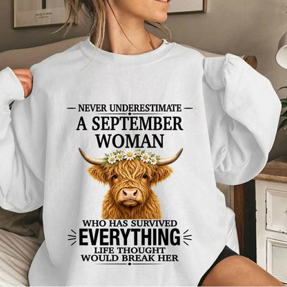 SEPTEMBER WOMAN HIGHLAND COW SHIRT - FOR WOMEN - TLEE09 (SKU2606-158-09)