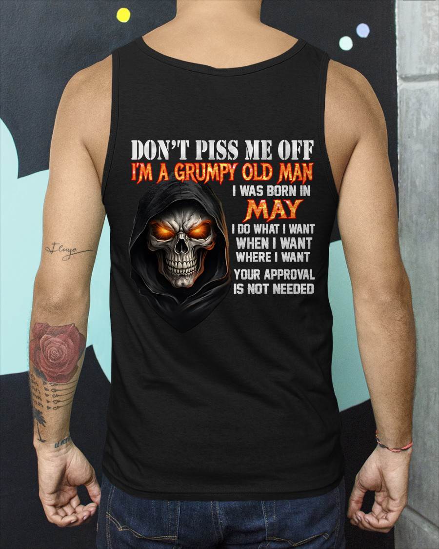 MAY BORN GRUMPY OLD MAN SKULL T-SHIRT – FUNNY ATTITUDE SHIRT - FOR MAN - TLEE05 (SKU2603-323-05)