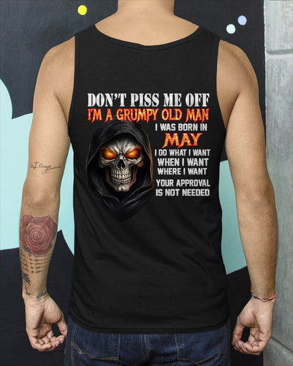 MAY BORN GRUMPY OLD MAN SKULL T-SHIRT – FUNNY ATTITUDE SHIRT - FOR MAN - TLEE05 (SKU2603-323-05)