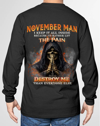 NOVEMBER MAN SKULL SHIRT – I KEEP IT ALL INSIDE DARK GOTHIC T-SHIRT - FOR MAN - TLEE11 (SKU2604-136-11)