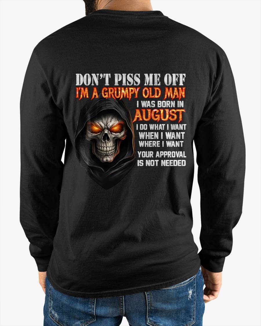 AUGUST BORN GRUMPY OLD MAN SKULL T-SHIRT – FUNNY ATTITUDE SHIRT - FOR MAN - TLEE08 (SKU2603-323-08)