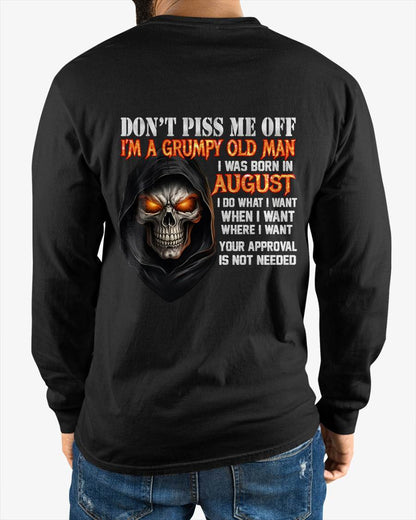 AUGUST BORN GRUMPY OLD MAN SKULL T-SHIRT – FUNNY ATTITUDE SHIRT - FOR MAN - TLEE08 (SKU2603-323-08)