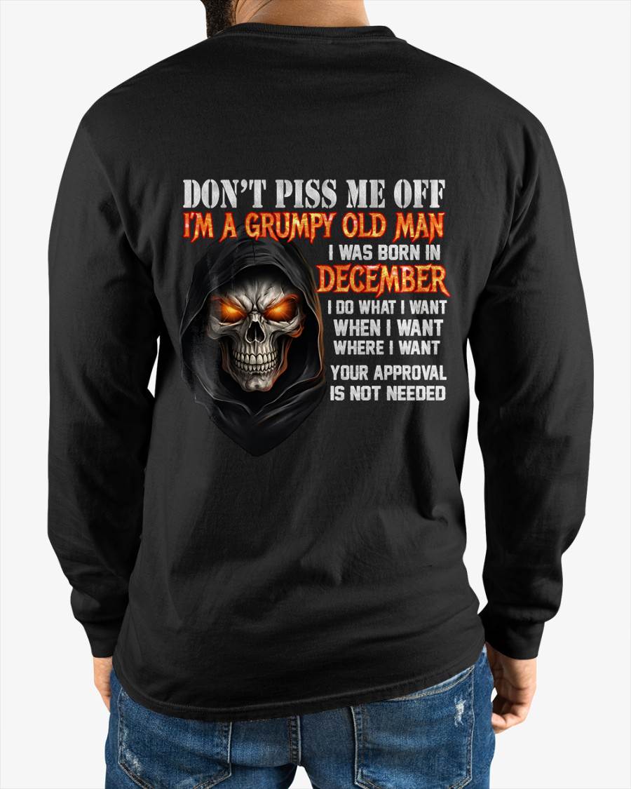 DECEMBER BORN GRUMPY OLD MAN SKULL T-SHIRT – FUNNY ATTITUDE SHIRT - FOR MAN - TLEE12 (SKU2603-323-12)