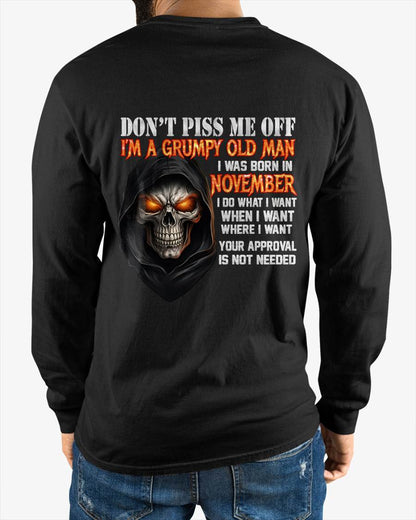 NOVEMBER BORN GRUMPY OLD MAN SKULL T-SHIRT – FUNNY ATTITUDE SHIRT - FOR MAN - TLEE11 (SKU2603-323-11)