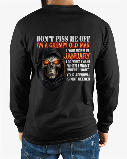 JANUARY BORN GRUMPY OLD MAN SKULL T-SHIRT – FUNNY ATTITUDE SHIRT - FOR MAN - TLEE01 (SKU2603-323-01)