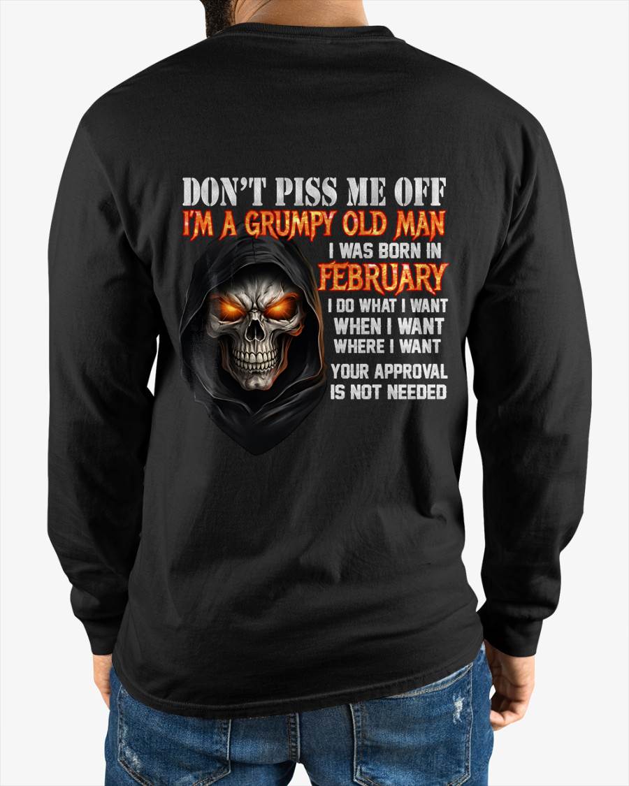 FEBRUARY BORN GRUMPY OLD MAN SKULL T-SHIRT – FUNNY ATTITUDE SHIRT - FOR MAN - TLEE02 (SKU2603-323-02)