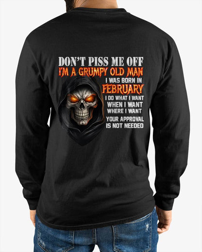 FEBRUARY BORN GRUMPY OLD MAN SKULL T-SHIRT – FUNNY ATTITUDE SHIRT - FOR MAN - TLEE02 (SKU2603-323-02)