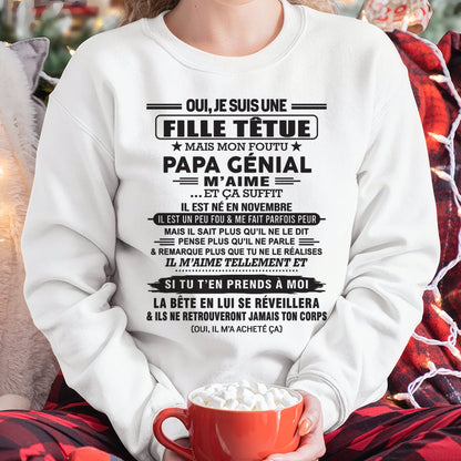 NOVEMBRE - Oui, je suis une fille têtue – T-shirt | Cadeau d’anniversaire de papa pour sa fille - TLEE11 / fr11 (SKU12-214-11)