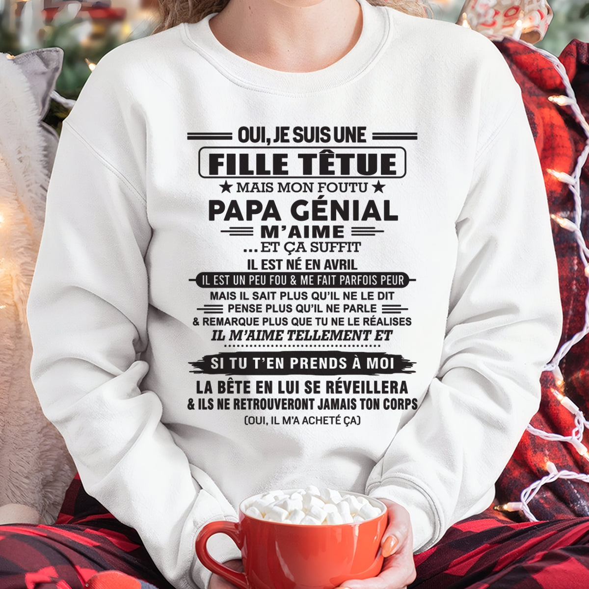 AVRIL - Oui, je suis une fille têtue – T-shirt | Cadeau d’anniversaire de papa pour sa fille - TLEE04 / fr04 (SKU12-214-04)