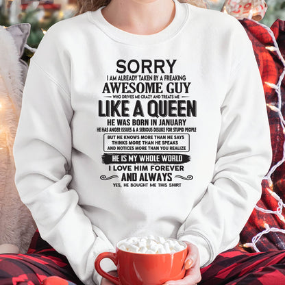 January - Sorry I am already taken by a freaking awesome guy - Gift for Wife From Husband - TLEE01 (SKU08-25-01)