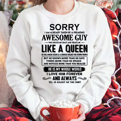 Sorry I am already taken by a freaking awesome guy - Gift for Wife From Husband - TLEE00 (SKU-SRG-00)