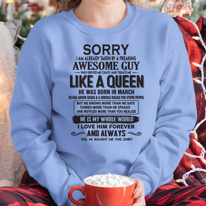 March - Sorry I am already taken by a freaking awesome guy - Gift for Wife From Husband - TLEE03 (SKU08-25-03)