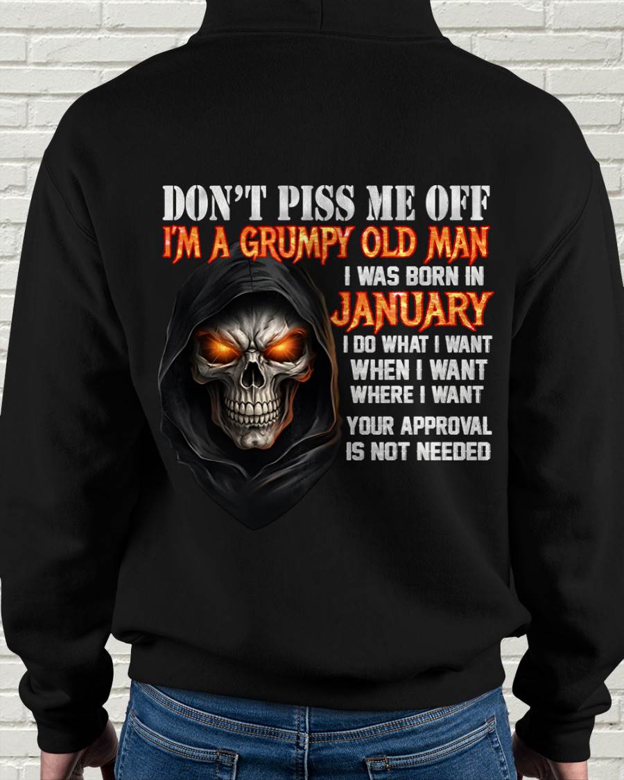 JANUARY BORN GRUMPY OLD MAN SKULL T-SHIRT – FUNNY ATTITUDE SHIRT - FOR MAN - TLEE01 (SKU2603-323-01)