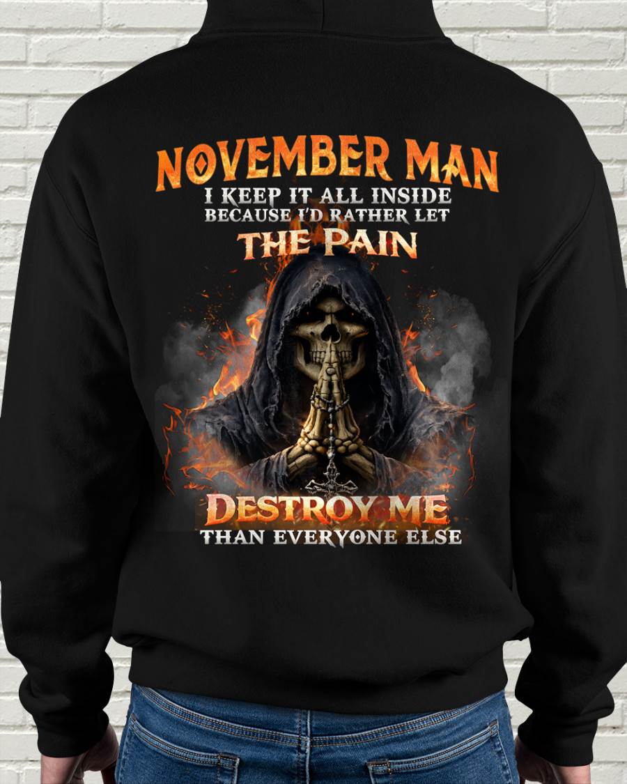 NOVEMBER MAN SKULL SHIRT – I KEEP IT ALL INSIDE DARK GOTHIC T-SHIRT - FOR MAN - TLEE11 (SKU2604-136-11)