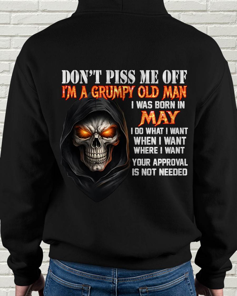 MAY BORN GRUMPY OLD MAN SKULL T-SHIRT – FUNNY ATTITUDE SHIRT - FOR MAN - TLEE05 (SKU2603-323-05)