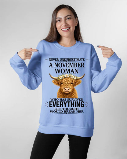 NOVEMBER WOMAN HIGHLAND COW SHIRT - FOR WOMEN - TLEE11 (SKU2606-158-11)