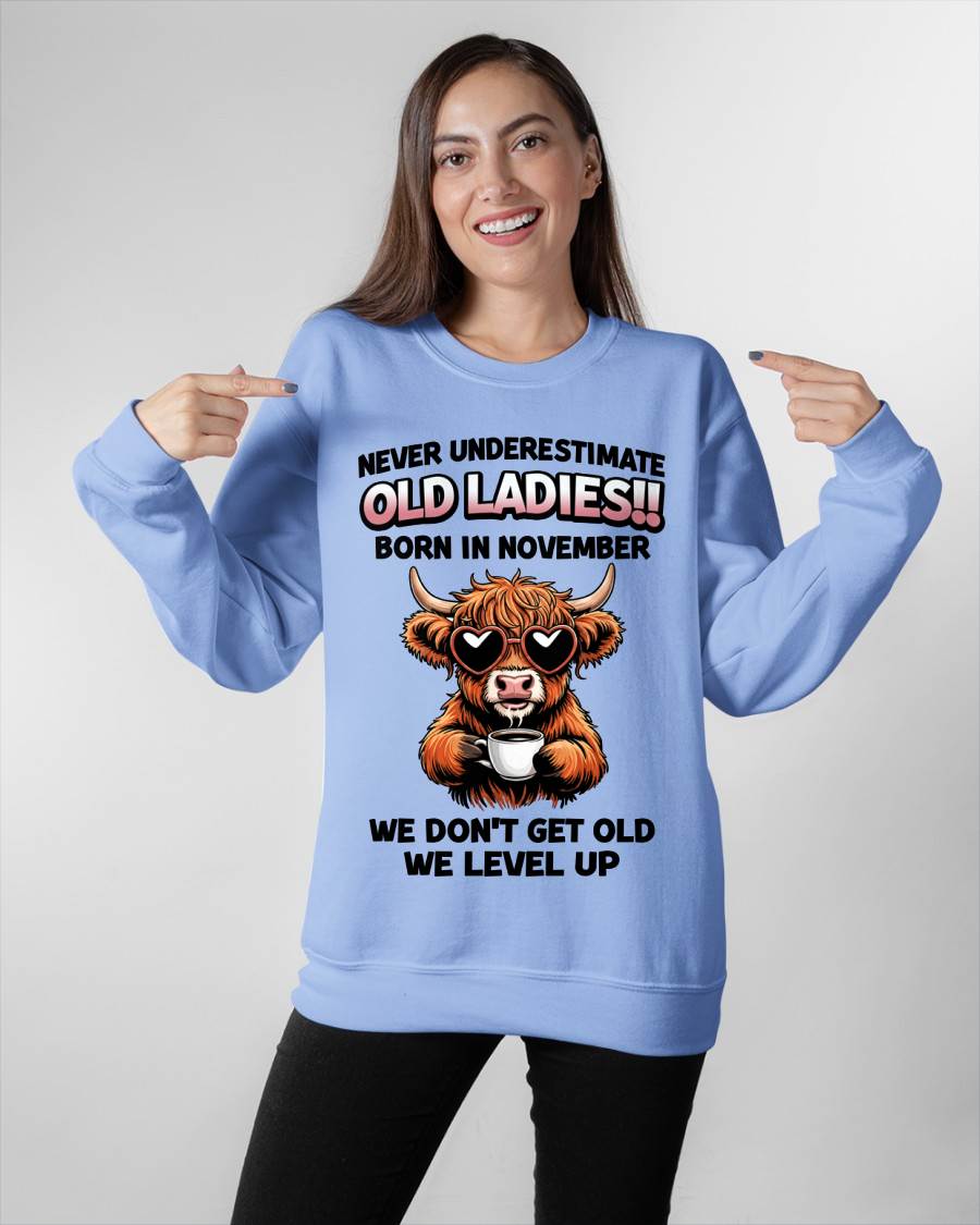 NOVEMBER BORN WOMEN LEVEL UP, NEVER GROW OLD SHIRT - FOR WOMEN - TLEE11 (SKU2606-79-11)