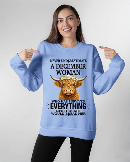 DECEMBER WOMAN HIGHLAND COW SHIRT - FOR WOMEN - TLEE12 (SKU2606-158-12)