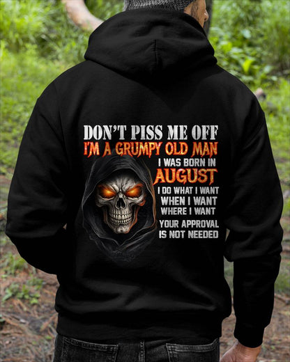 AUGUST BORN GRUMPY OLD MAN SKULL T-SHIRT – FUNNY ATTITUDE SHIRT - FOR MAN - TLEE08 (SKU2603-323-08)