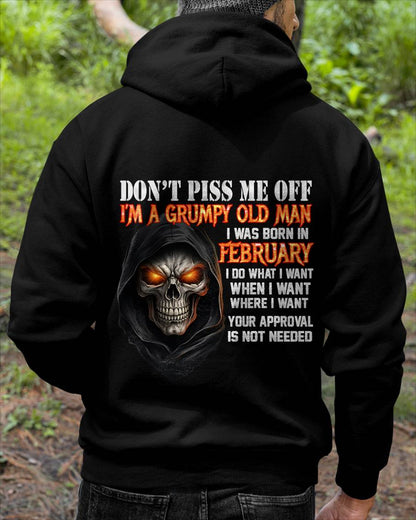 FEBRUARY BORN GRUMPY OLD MAN SKULL T-SHIRT – FUNNY ATTITUDE SHIRT - FOR MAN - TLEE02 (SKU2603-323-02)