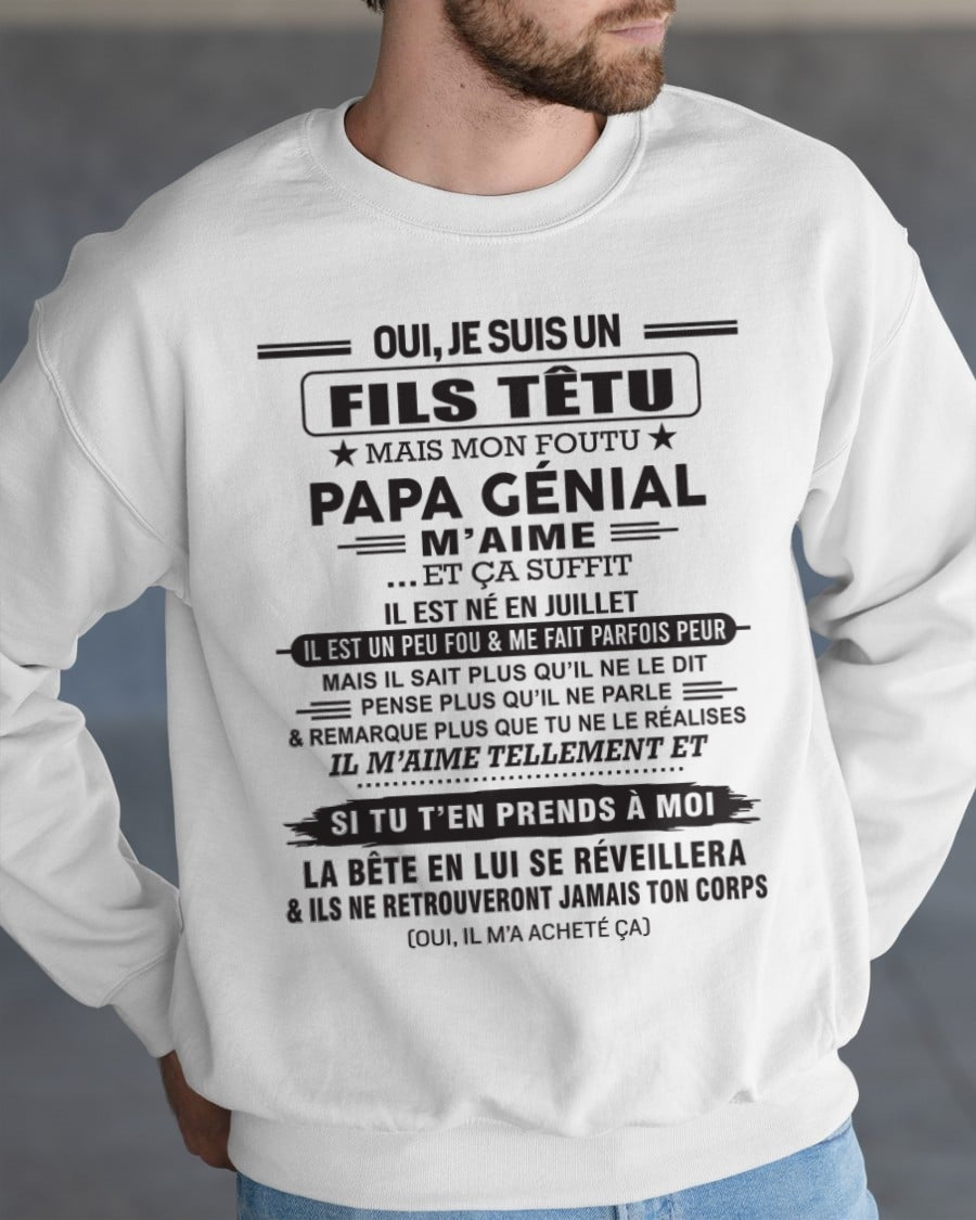 JUILLET - Oui, je suis un garçon têtu – T-shirt | Cadeau d’anniversaire de papa pour son fils - TLEE07 / fr07 (SKU12-260-07)