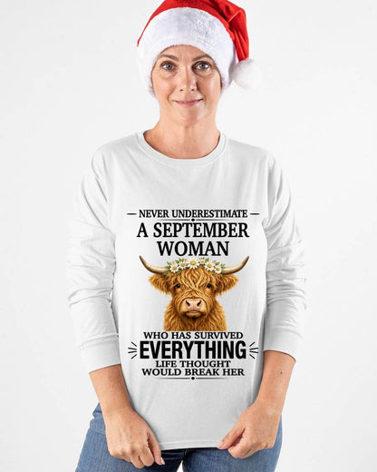 SEPTEMBER WOMAN HIGHLAND COW SHIRT - FOR WOMEN - TLEE09 (SKU2606-158-09)