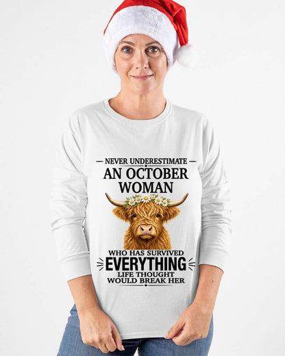 OCTOBER WOMAN HIGHLAND COW SHIRT - FOR WOMEN - TLEE10 (SKU2606-158-10)
