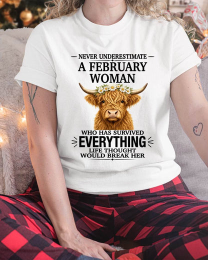 FEBRUARY WOMAN HIGHLAND COW SHIRT - FOR WOMEN - TLEE02 (SKU2606-158-02)