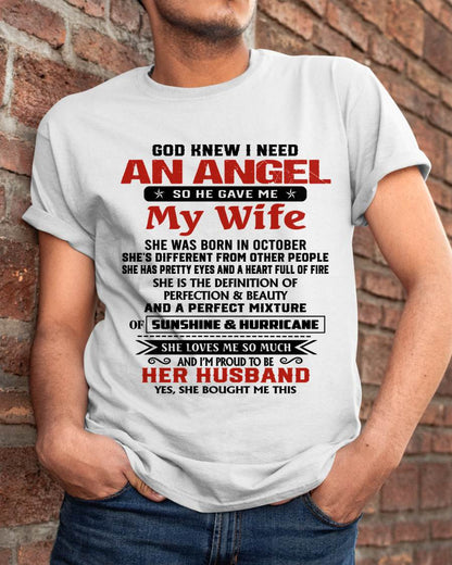 OCTOBER - GOD KNEW I NEEDED AN ANGEL SO HE GAVE ME MY WIFE - FROM WIFE - TLEE10 (SKU26T-01-54-10)