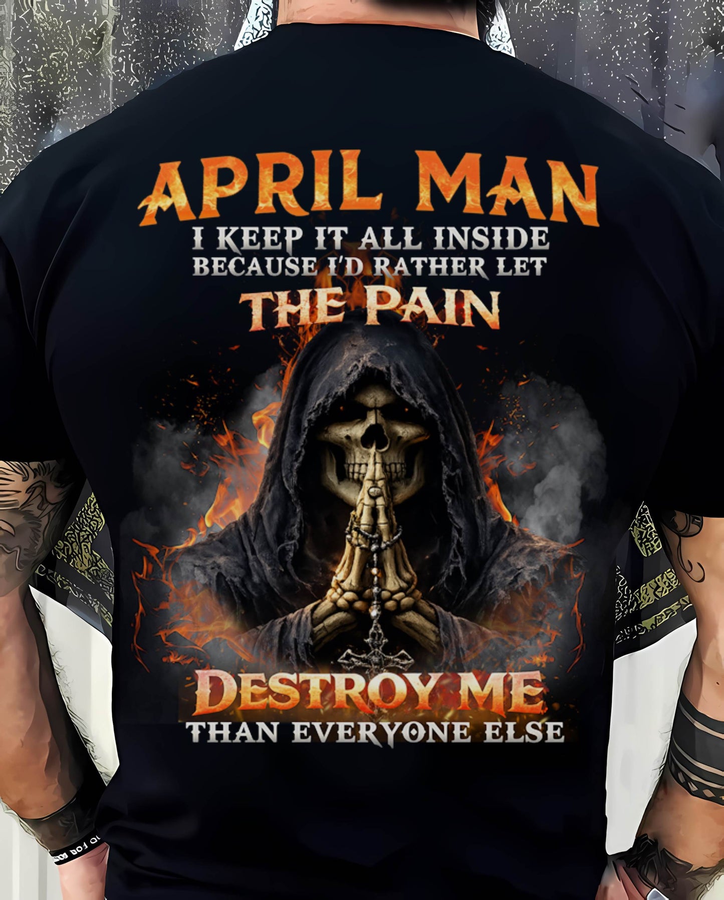 APRIL MAN SKULL SHIRT – I KEEP IT ALL INSIDE DARK GOTHIC T-SHIRT - FOR MAN - TLEE04 (SKU2604-136-04)
