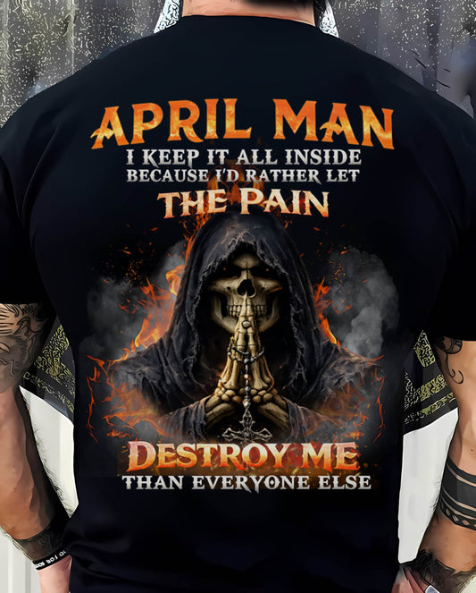 APRIL MAN SKULL SHIRT – I KEEP IT ALL INSIDE DARK GOTHIC T-SHIRT - FOR MAN - TLEE04 (SKU2604-136-04)