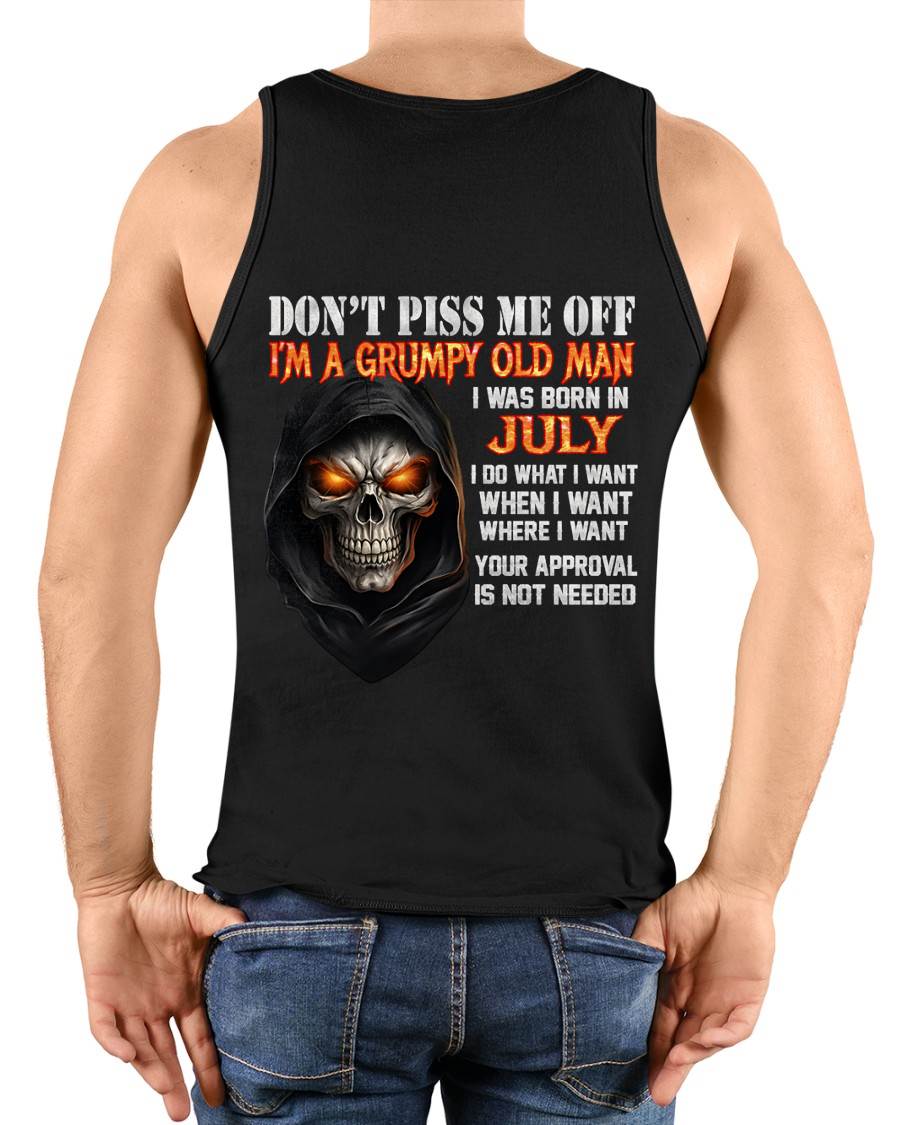 JULY BORN GRUMPY OLD MAN SKULL T-SHIRT – FUNNY ATTITUDE SHIRT - FOR MAN - TLEE07 (SKU2603-323-07)