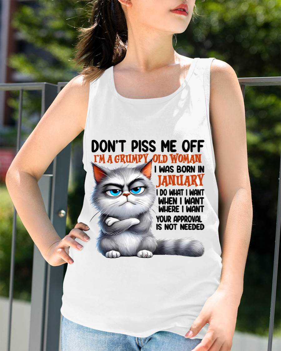 JANUARY GRUMPY OLD WOMAN CAT T-SHIRT – FUNNY ATTITUDE SHIRT - FOR WOMEN - TLEE01 (SKU2603-319-01)