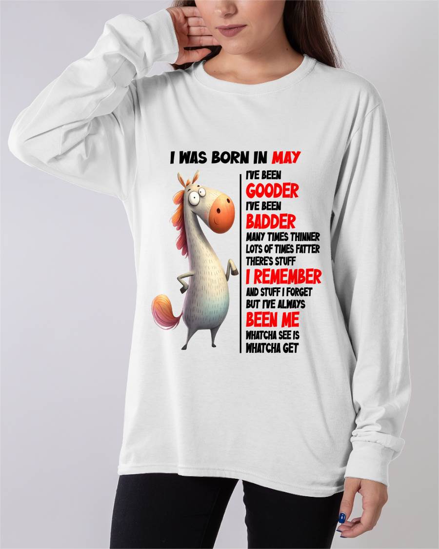 BORN IN MAY FUNNY SHIRT – GOODER BADDER HUMOR BIRTHDAY TEE - FOR WOMEN - TLEE05 (SKU2603-270-05)