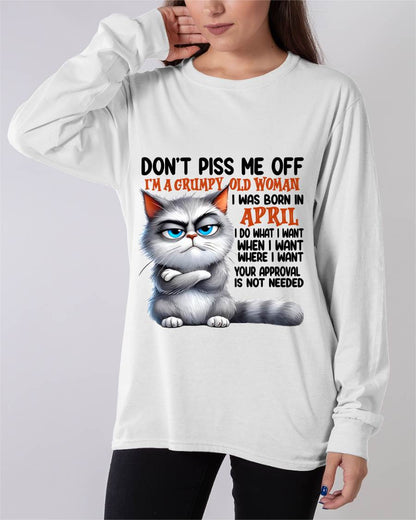 APRIL GRUMPY OLD WOMAN CAT T-SHIRT – FUNNY ATTITUDE SHIRT - FOR WOMEN - TLEE04 (SKU2603-319-04)
