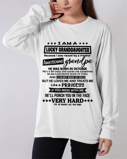 OCTOBER GRANDPA - LUCKY GRANDDAUGHTER SHIRT RAISED BY AN AWESOME GRANDPA - FROM GRANDPA - TLEE10 (SKU2603-271-10)