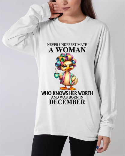DECEMBER – NEVER UNDERESTIMATE A WOMAN WHO KNOWS HER WORTH - FOR WOMEN - TLEE12 (SKU2604-56-12)
