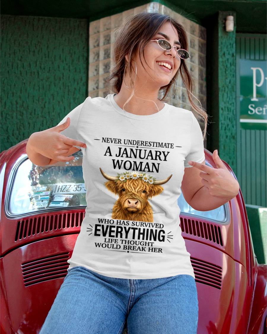 JANUARY WOMAN HIGHLAND COW SHIRT - FOR WOMEN - TLEE01 (SKU2606-158-01)
