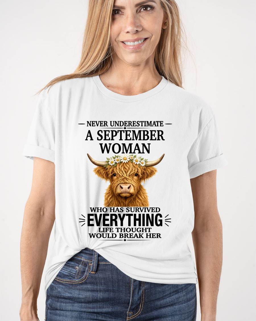 SEPTEMBER WOMAN HIGHLAND COW SHIRT - FOR WOMEN - TLEE09 (SKU2606-158-09)