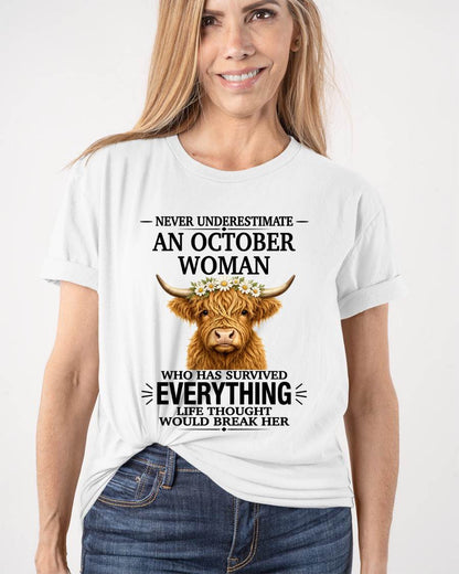 OCTOBER WOMAN HIGHLAND COW SHIRT - FOR WOMEN - TLEE10 (SKU2606-158-10)