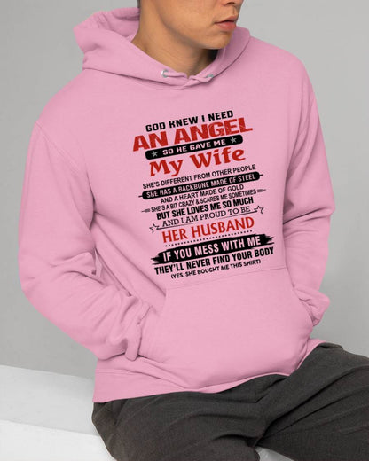 WHEN I NEEDED AN ANGEL, GOD GAVE ME MY WIFE. PROUD TO BE HER HUSBAND - FROM WIFE - TLEE00 (SKU26T-01205-00)