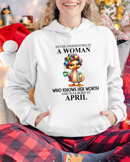APRIL – NEVER UNDERESTIMATE A WOMAN WHO KNOWS HER WORTH - FOR WOMEN - TLEE04 (SKU2604-56-04)