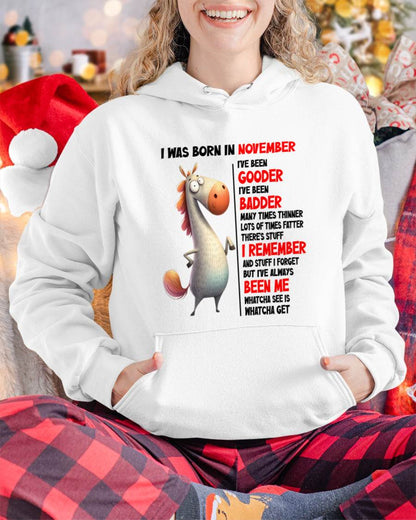 BORN IN NOVEMBER FUNNY SHIRT – GOODER BADDER HUMOR BIRTHDAY TEE - FOR WOMEN - TLEE11 (SKU2603-270-11)